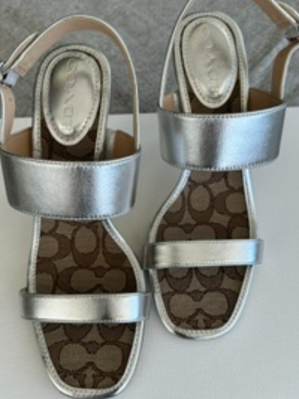 COACH Metallic Silver Heeled Sandals – Size 8 - Picture 13 of 16